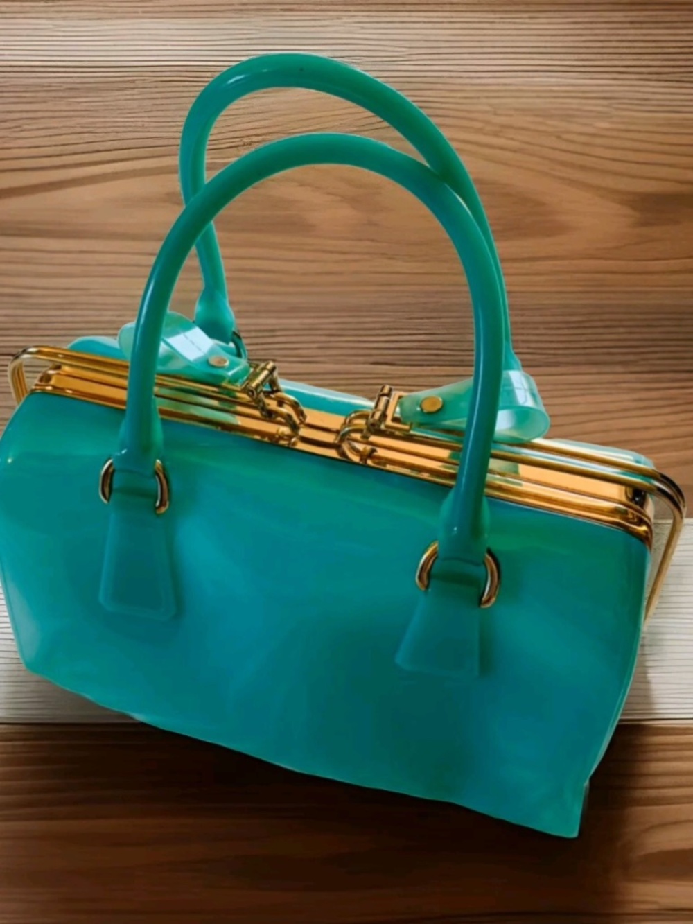 RARE BAM FOREVER Bowling Boston Glossy Aqua Jelly Bag Satchel VTG Y2K 90s